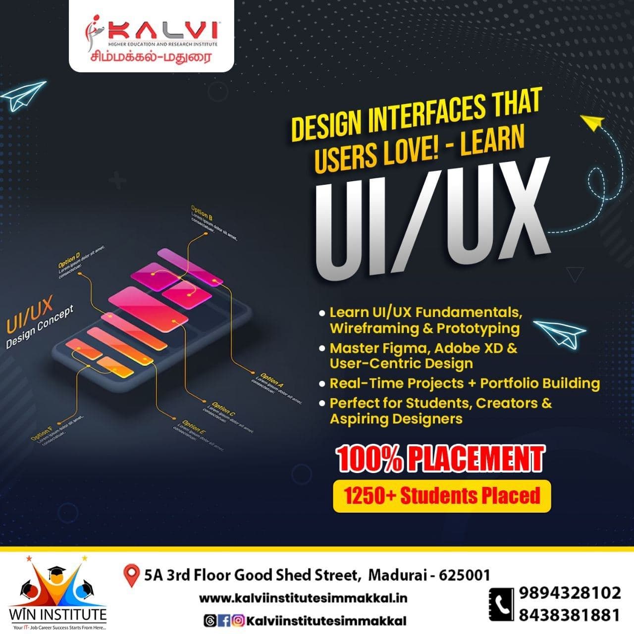 Kalvi Institute Simmakkal UI/UX design course poster