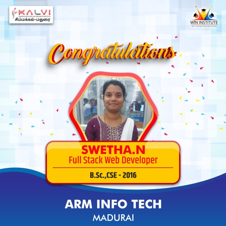 Placement Record IT Institute Simmakkal - Swetha N - Kalvi Institute Simmakkal